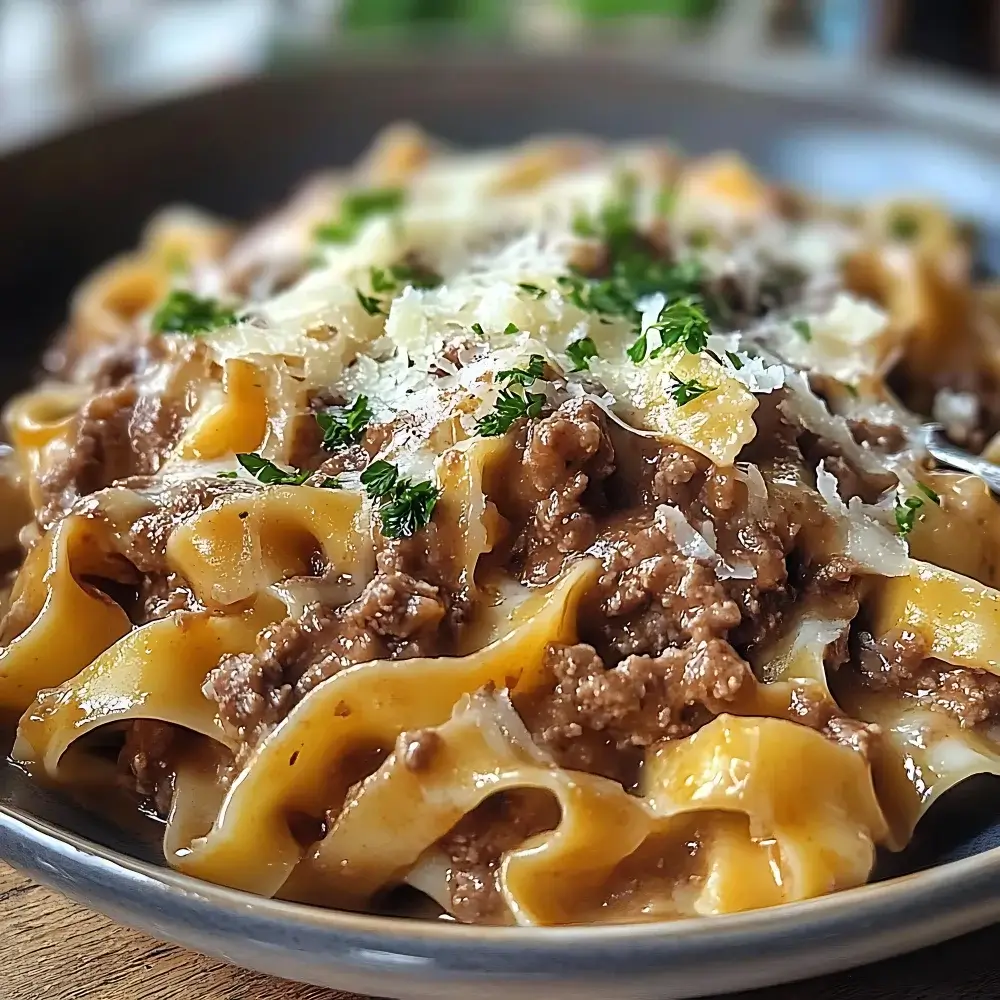 creamy-beef-garlic-butter-pasta-featured Creamy beef and garlic butter pasta in a rustic bowl
